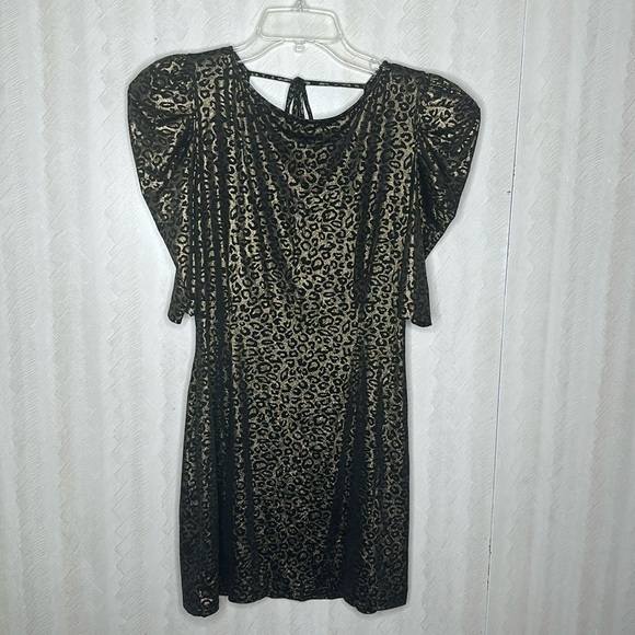 🆕 GUESS Metallic Shimmery Animal Leopard
Print Bodycon Flattering Mini Dress L - Picture 4 of 8